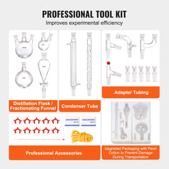 VEVOR Lab Distillation Kit, 3.3 Boro Lab Glassware Distillation Kit with 24, 40 Joint, 1000ml Essential Oil