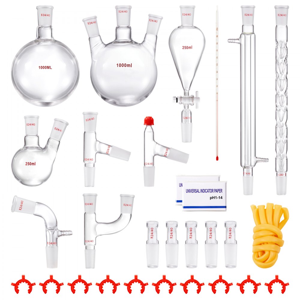 VEVOR Lab Distillation Kit, 3.3 Boro Lab Glassware Distillation Kit with 24, 40 Joint, 1000ml Essential Oil