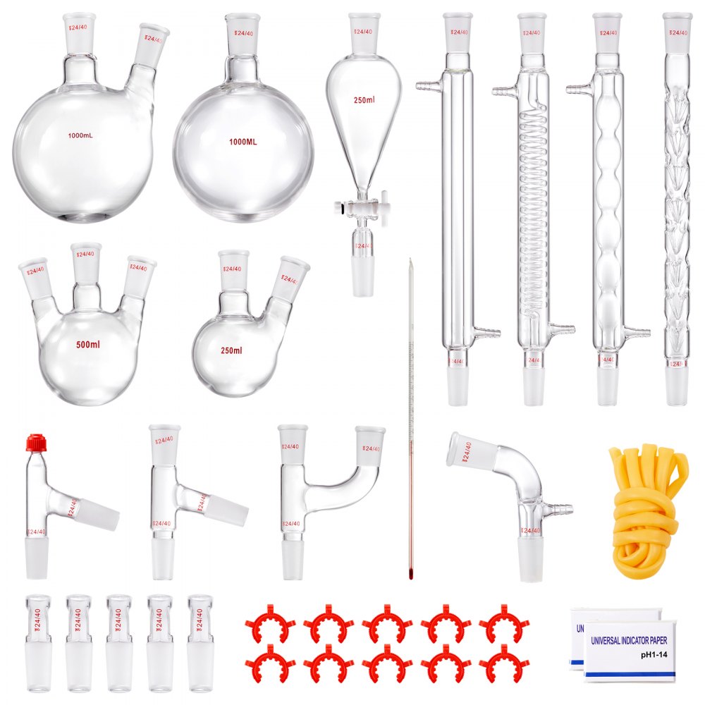 VEVOR Lab Distillation Kit, 3.3 Boro Lab Glassware Distillation Kit with 24, 40 Joint, 1000ml Essential Oil