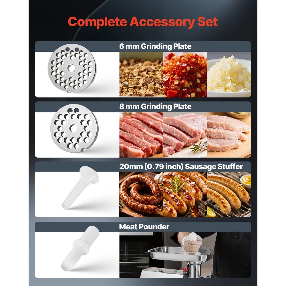 VEVOR Commercial Electric Meat Grinder, 7 lbs/min Capacity, #12 Industrial Meat Mincer with 2 Stainless Steel Blades, 2