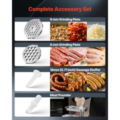 VEVOR Commercial Electric Meat Grinder, 5 lbs/min Capacity, #8 Industrial Meat Mincer with 2 Stainless Steel Blades, 2