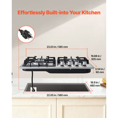 VEVOR 24 inch Gas Cooktop 4 Burners Gas Stove Top, Max 27000BTU Built-in Stainless Steel Stove Top LPG/NG Convertible
