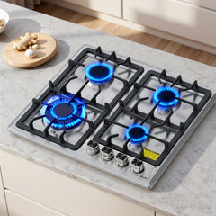 VEVOR 24 inch Gas Cooktop 4 Burners Gas Stove Top, Max 27000BTU Built-in Stainless Steel Stove Top LPG/NG Convertible