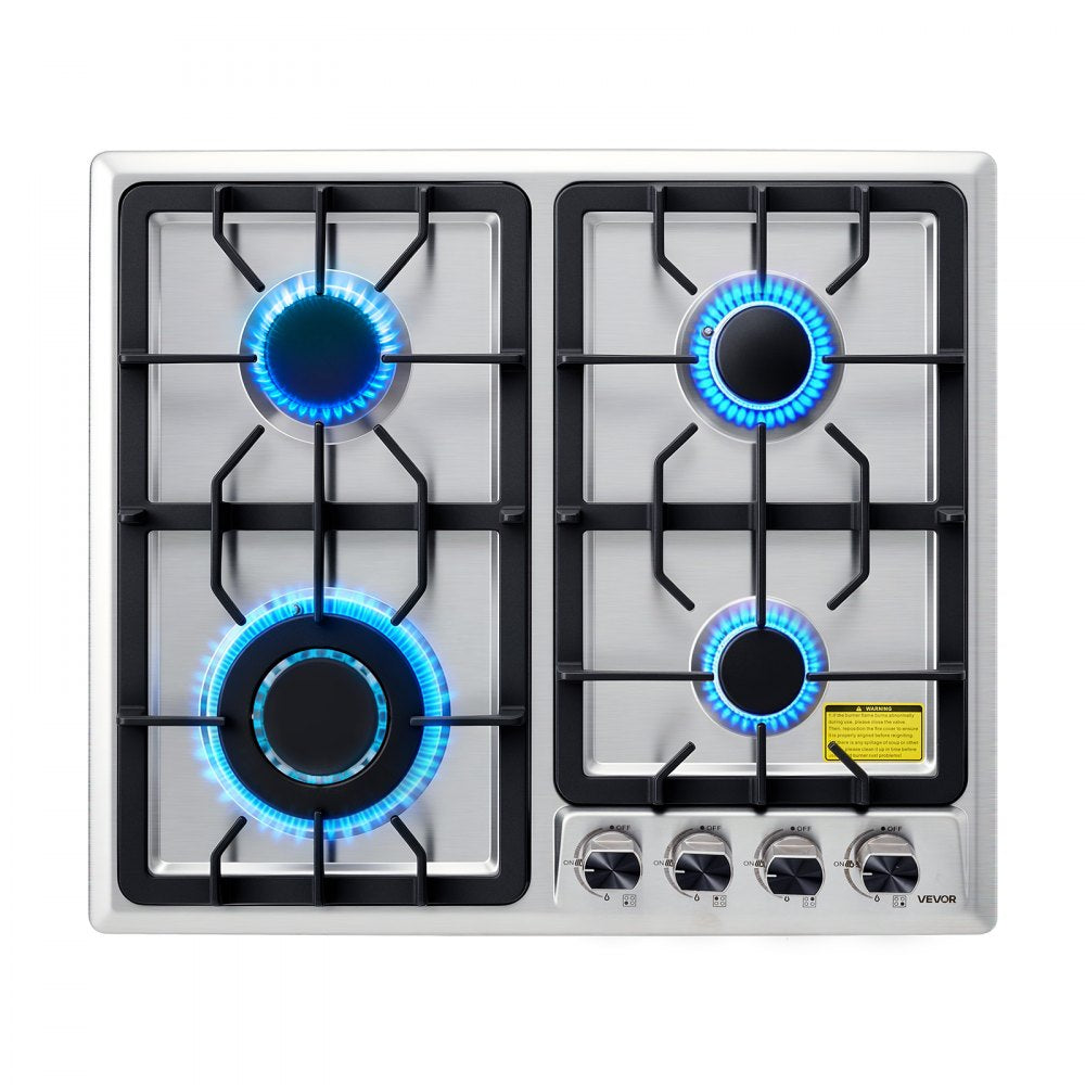 VEVOR 24 inch Gas Cooktop 4 Burners Gas Stove Top, Max 27000BTU Built-in Stainless Steel Stove Top LPG/NG Convertible