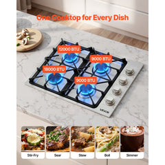 VEVOR Gas Cooktop, 30 inch 4 Burners Gas Stove Top, Max 48000BTU Built-in Stainless Steel Stove Top LPG/NG Convertible