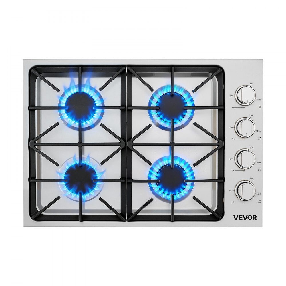 VEVOR Gas Cooktop, 30 inch 4 Burners Gas Stove Top, Max 48000BTU Built-in Stainless Steel Stove Top LPG/NG Convertible