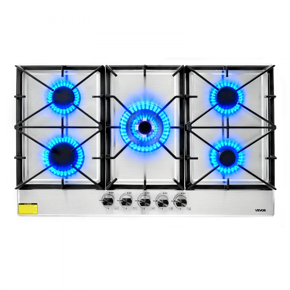 VEVOR 36 inch Gas Cooktop 5 Burners Gas Stove Top, Max 38300BTU Built-in Stainless Steel Stove Top LPG/NG Convertible