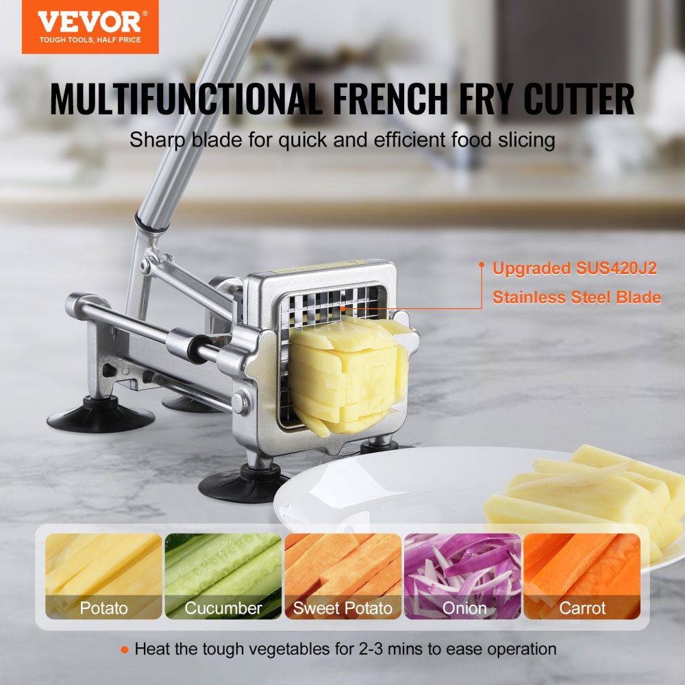 VEVOR French Fry Cutter, Potato Slicer with 1/2" 3/8" 1/4" Stainless Steel Blades, Manual Potato Cutter Chopper with