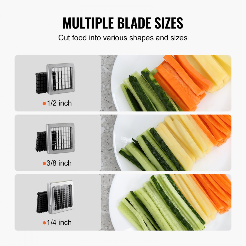 VEVOR French Fry Cutter, Potato Slicer with 1/2" 3/8" 1/4" Stainless Steel Blades, Manual Potato Cutter Chopper with
