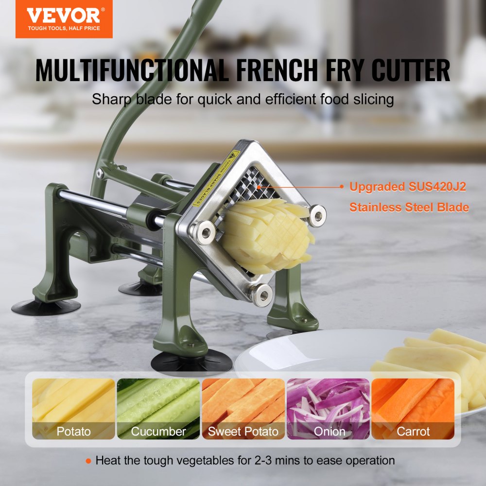 VEVOR French Fry Cutter, Potato Slicer with 1/2" 3/8" 1/4" Stainless Steel Blades, Manual Potato Cutter Chopper with