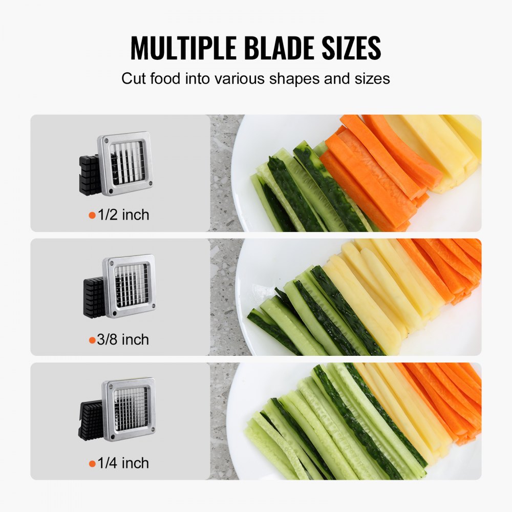VEVOR French Fry Cutter, Potato Slicer with 1/2" 3/8" 1/4" Stainless Steel Blades, Manual Potato Cutter Chopper with