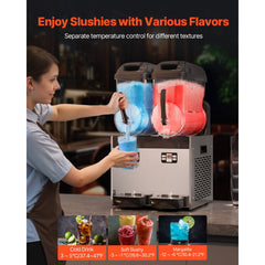 VEVOR Commercial Slushy Machine, 12Lx2 Double Tank Frozen Drink Machine, 96 Cups Stainless Steel Margarita Smoothie