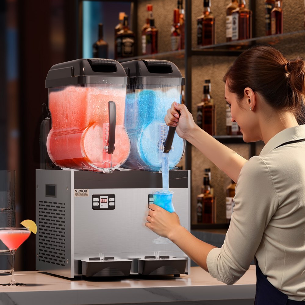 VEVOR Commercial Slushy Machine, 12Lx2 Double Tank Frozen Drink Machine, 96 Cups Stainless Steel Margarita Smoothie