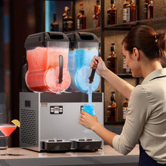 VEVOR Commercial Slushy Machine, 12Lx2 Double Tank Frozen Drink Machine, 96 Cups Stainless Steel Margarita Smoothie
