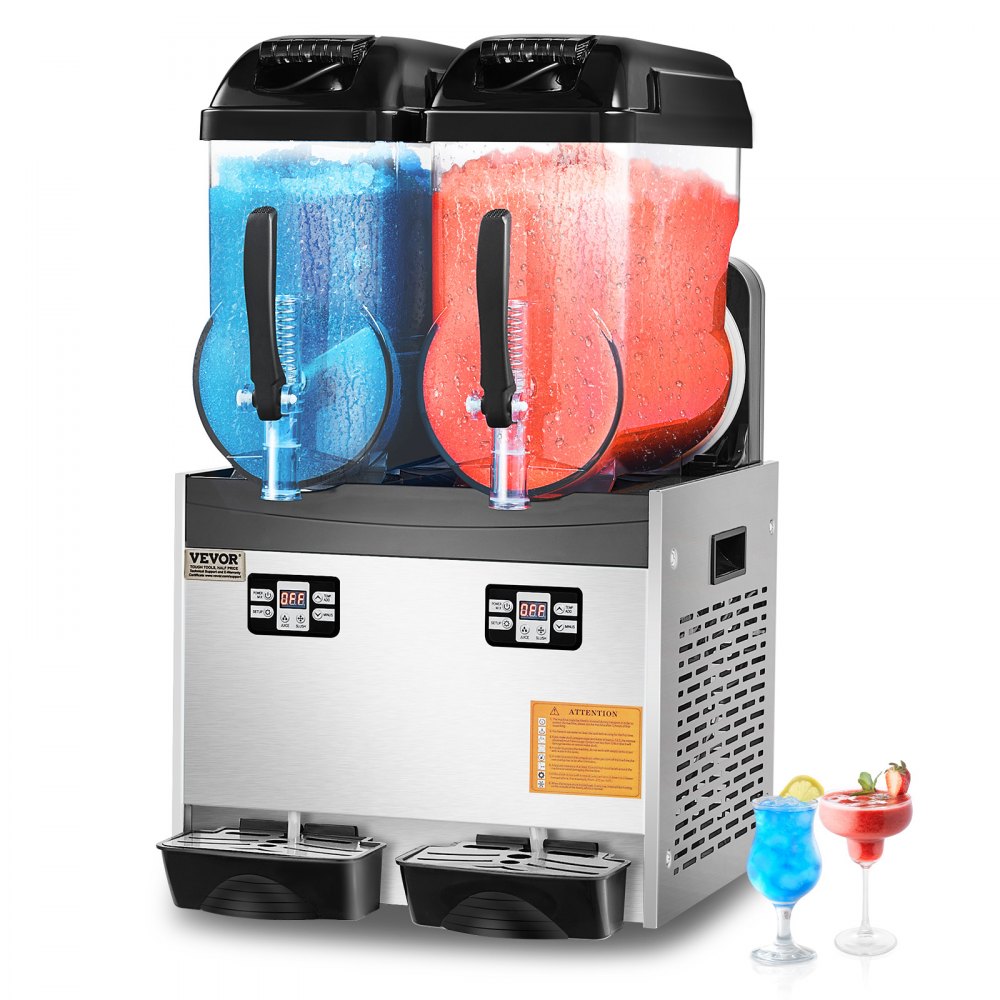VEVOR Commercial Slushy Machine, 12Lx2 Double Tank Frozen Drink Machine, 96 Cups Stainless Steel Margarita Smoothie