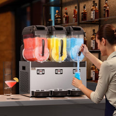 VEVOR Commercial Slushy Machine, 12Lx3 Triple Tank Frozen Drink Machine, 144 Cups Stainless Steel Margarita Smoothie