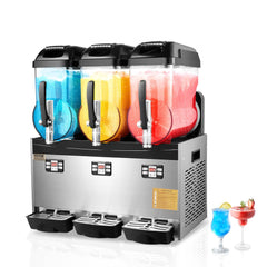 VEVOR Commercial Slushy Machine, 12Lx3 Triple Tank Frozen Drink Machine, 144 Cups Stainless Steel Margarita Smoothie