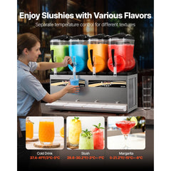 VEVOR Slushie Machine, 12L/3.17Gal x 4 Tank Commercial Slushy Maker, Frozen Drink Maker with Self-Cleaning, Margarita
