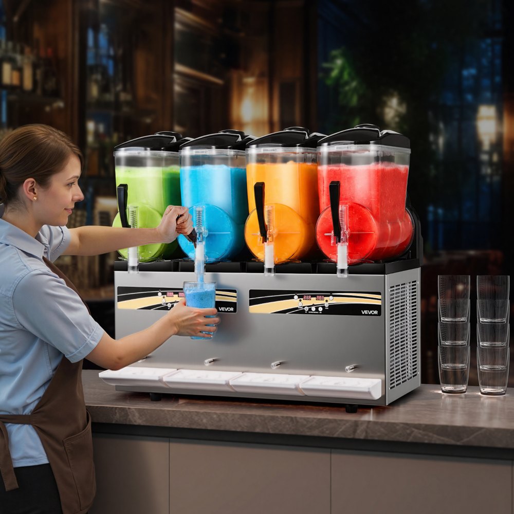 VEVOR Slushie Machine, 12L/3.17Gal x 4 Tank Commercial Slushy Maker, Frozen Drink Maker with Self-Cleaning, Margarita