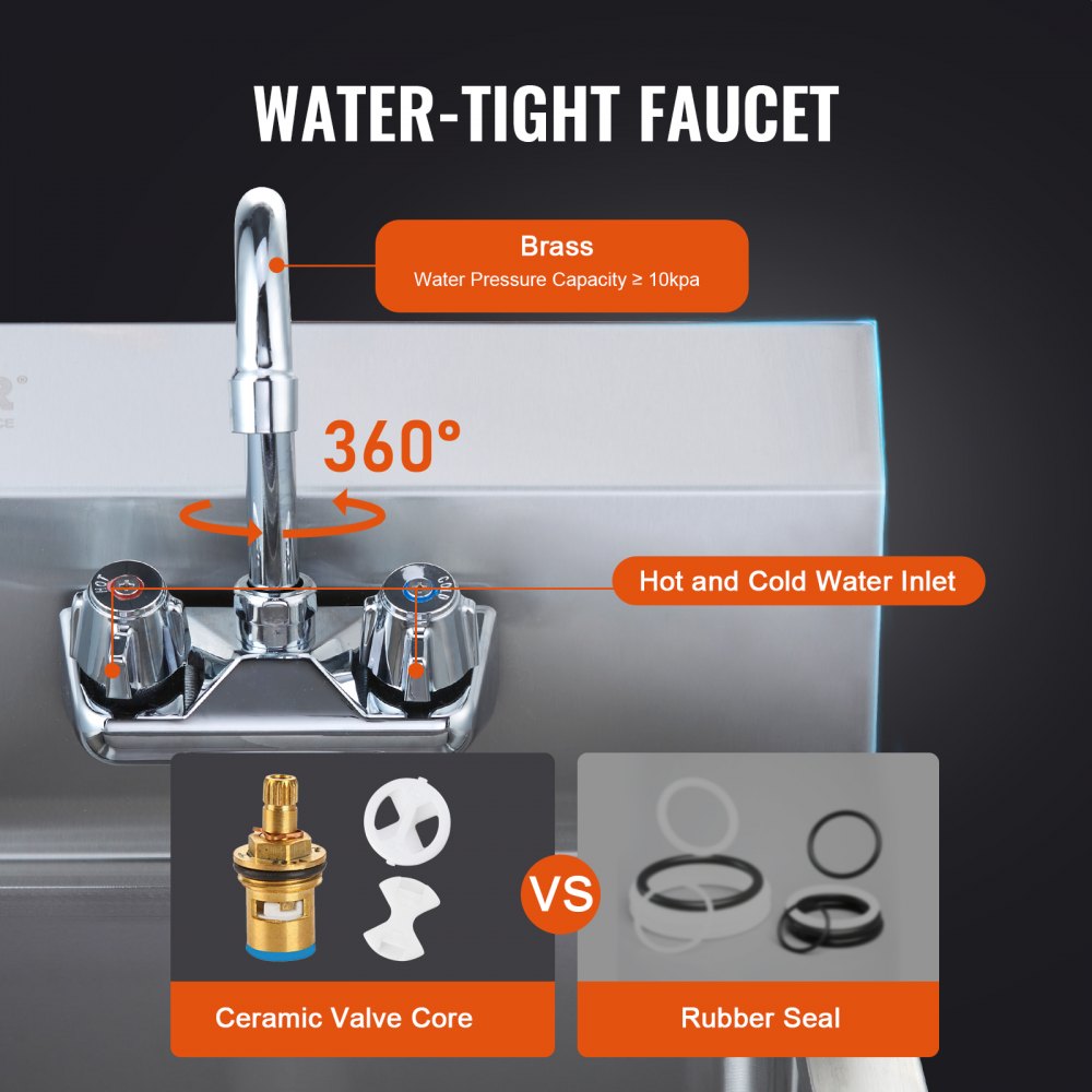VEVOR Commercial Hand Sink with Faucet, Stainless Steel Sink for Washing, Small Hand Washing Sink, Wall Mount Hand