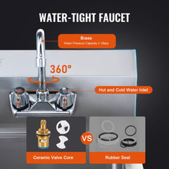 VEVOR Commercial Hand Sink with Faucet, Stainless Steel Sink for Washing, Small Hand Washing Sink, Wall Mount Hand