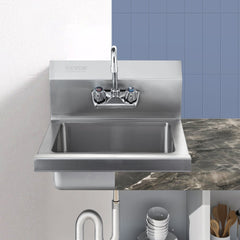 VEVOR Commercial Hand Sink with Faucet, Stainless Steel Sink for Washing, Small Hand Washing Sink, Wall Mount Hand