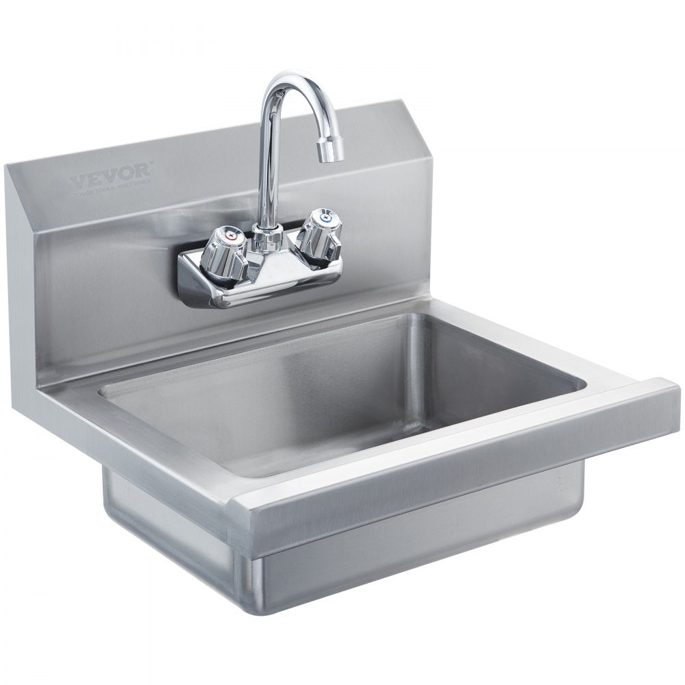 VEVOR Commercial Hand Sink with Faucet, Stainless Steel Sink for Washing, Small Hand Washing Sink, Wall Mount Hand