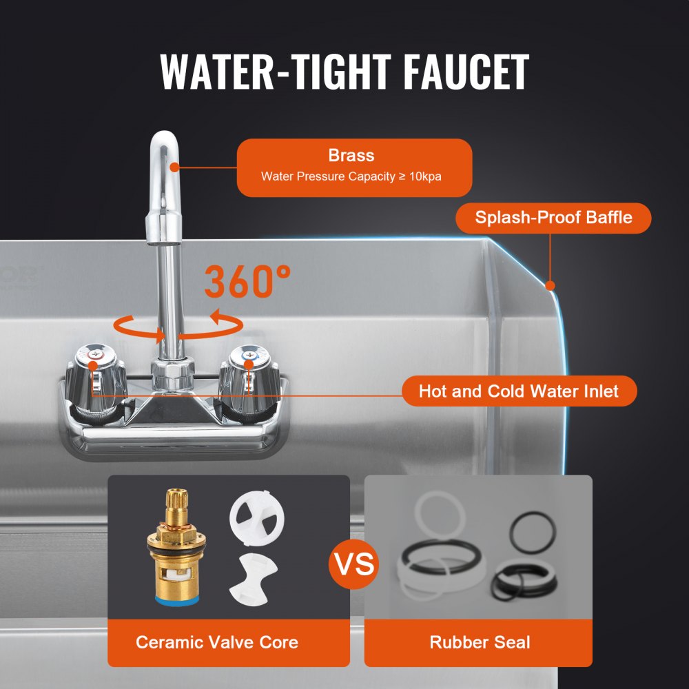 VEVOR Commercial Hand Sink with Faucet and Side Splash, Stainless Steel Sink for Washing, Small Hand Washing Sink, Wall