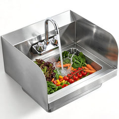 VEVOR Commercial Hand Sink with Faucet and Side Splash, Stainless Steel Sink for Washing, Small Hand Washing Sink, Wall
