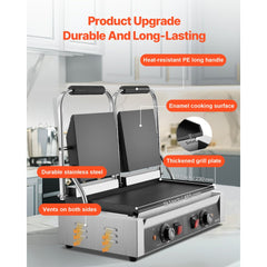 VEVOR Commercial Panini Grill, 3600W Electric Sandwich Panini Maker, Stainless Steel Double Sandwichs Press with Handle