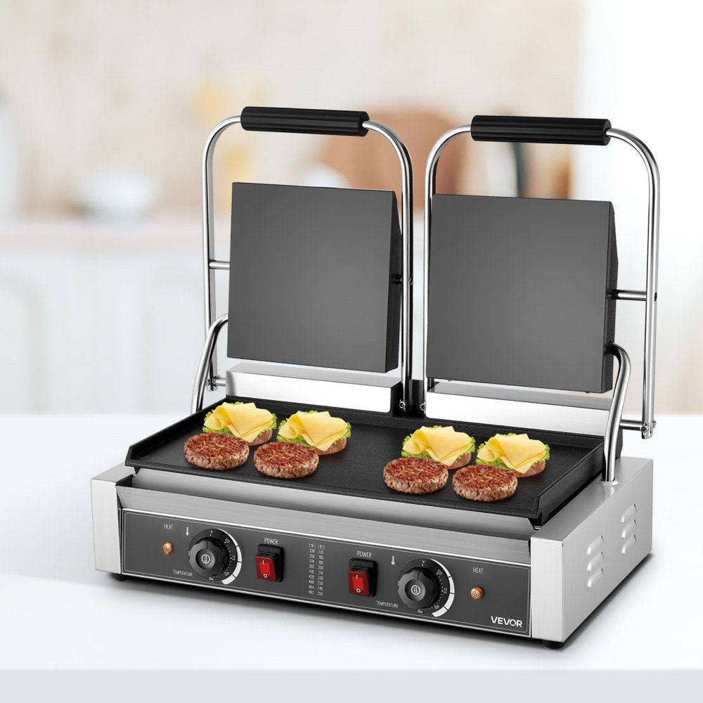 VEVOR Commercial Panini Grill, 3600W Electric Sandwich Panini Maker, Stainless Steel Double Sandwichs Press with Handle
