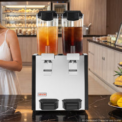 VEVOR Commercial Beverage Dispenser 2 Tanks 10 L / 10.6 QT Per Tank, Stainless Steel Juice Dispenser, Ice Tea Drink
