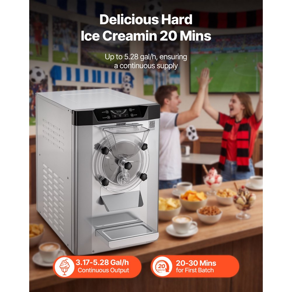 VEVOR Commercial Hard Ice Cream Machine, 2000W 3.17-5.28 Gal/Hour, Countertop Gelato Hard Serve Ice Cream Maker with 6L