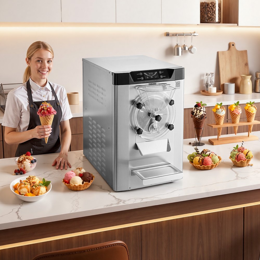 VEVOR Commercial Hard Ice Cream Machine, 2000W 3.17-5.28 Gal/Hour, Countertop Gelato Hard Serve Ice Cream Maker with 6L