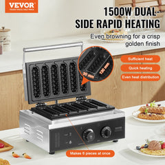 VEVOR Commercial Waffle Stick Maker, 6PCS 1500W Waffle Baker Machine, Non-Stick Stainless Steel Corn Hot Dog Waffle