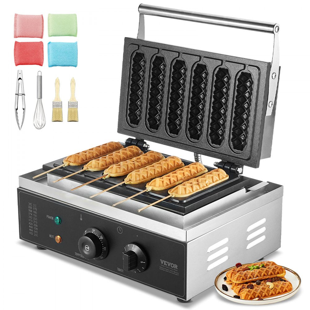 VEVOR Commercial Waffle Stick Maker, 6PCS 1500W Waffle Baker Machine, Non-Stick Stainless Steel Corn Hot Dog Waffle