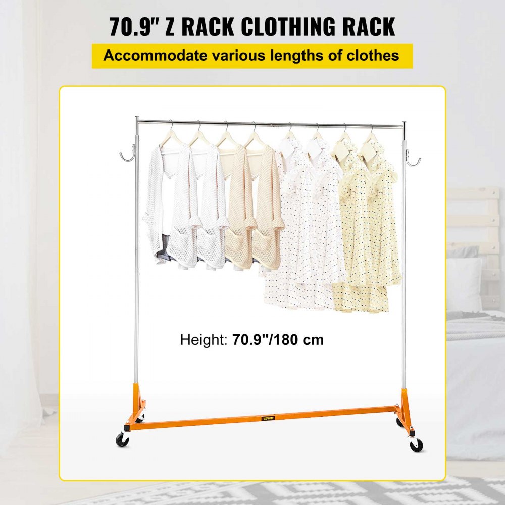 VEVOR Z Rack, Industrial Grade Z Base Garment Rack, Rolling Z Garment Rack, Sturdy Steel Z Base Clothing Rack with