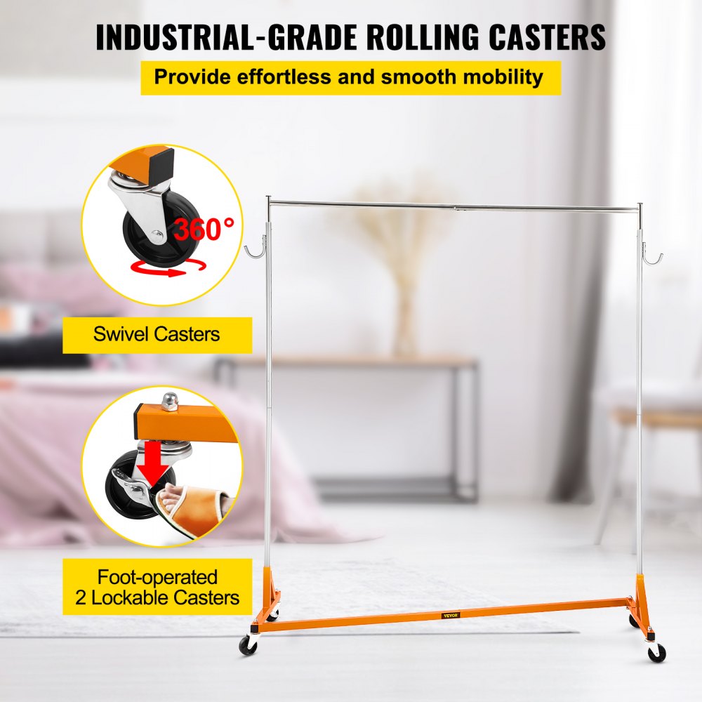 VEVOR Z Rack, Industrial Grade Z Base Garment Rack, Rolling Z Garment Rack, Sturdy Steel Z Base Clothing Rack with