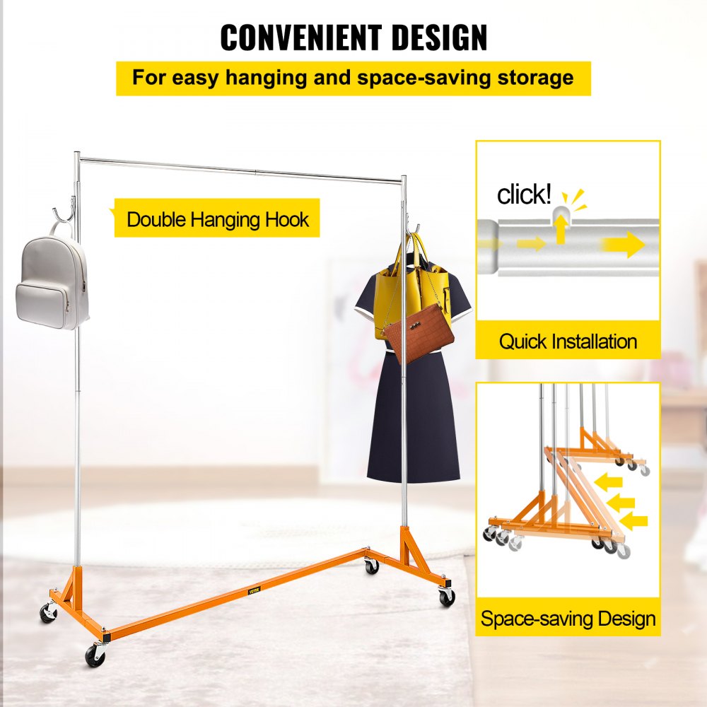 VEVOR Z Rack, Industrial Grade Z Base Garment Rack, Rolling Z Garment Rack, Sturdy Steel Z Base Clothing Rack with