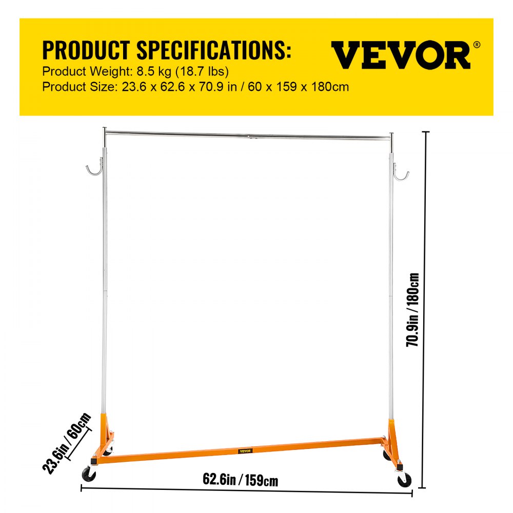 VEVOR Z Rack, Industrial Grade Z Base Garment Rack, Rolling Z Garment Rack, Sturdy Steel Z Base Clothing Rack with