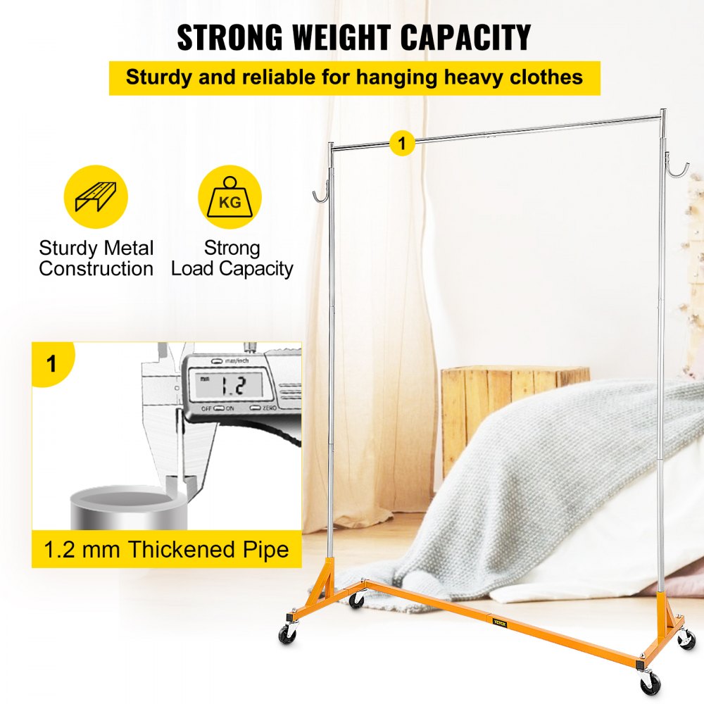 VEVOR Z Rack, Industrial Grade Z Base Garment Rack, Height Adjustable Rolling Z Garment Rack, Sturdy Steel Z Base