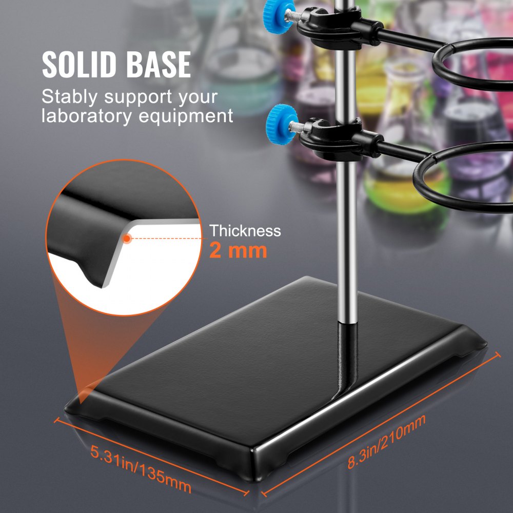 VEVOR Lab Stand Support, Laboratory Retort Support Stand Set, Steel Lab Stand 23.6" Rod and 8.3" x 5.3" Cast Iron Base