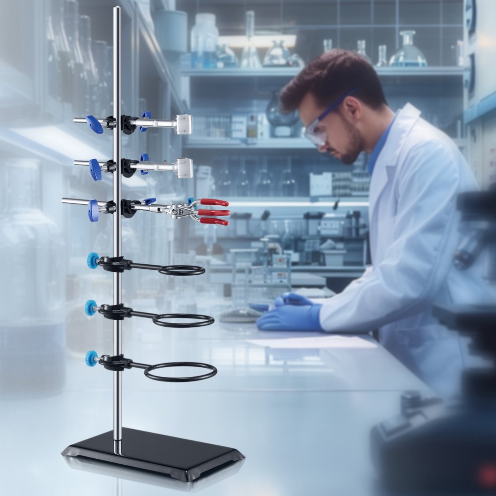 VEVOR Lab Stand Support, Laboratory Retort Support Stand Set, Steel Lab Stand 23.6" Rod and 8.3" x 5.3" Cast Iron Base