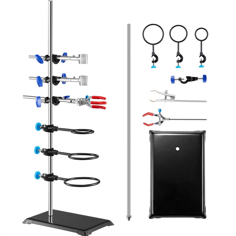 VEVOR Lab Stand Support, Laboratory Retort Support Stand Set, Steel Lab Stand 23.6" Rod and 8.3" x 5.3" Cast Iron Base