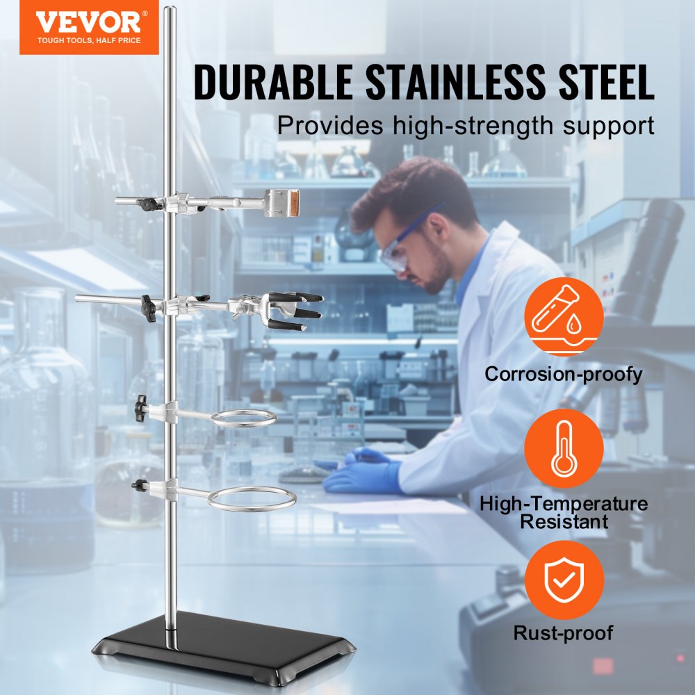 VEVOR Lab Stand Support, Laboratory Retort Support Stand 2 Sets, Steel Lab Stand 23.6" Rod and 8.3" x 5.3" Cast Iron