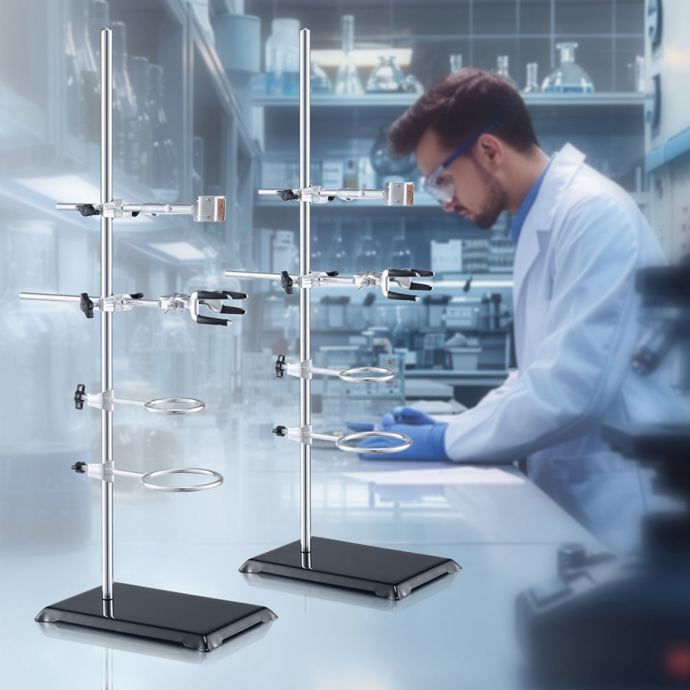 VEVOR Lab Stand Support, Laboratory Retort Support Stand 2 Sets, Steel Lab Stand 23.6" Rod and 8.3" x 5.3" Cast Iron