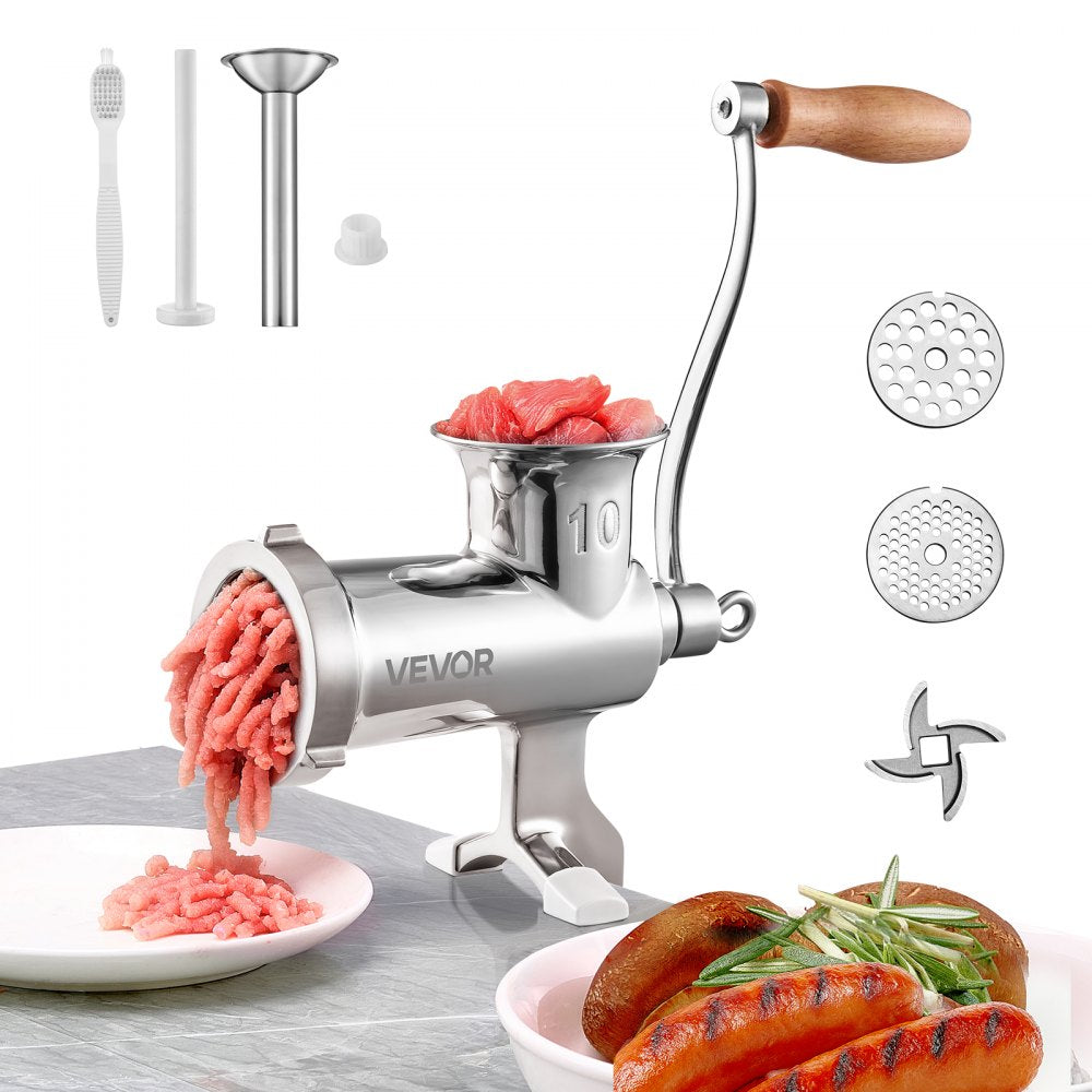 VEVOR Manual Meat Grinder, 304 Stainless Steel Hand Meat Grinder with Steel Table Clamp, Meat Mincer Sausage Maker with