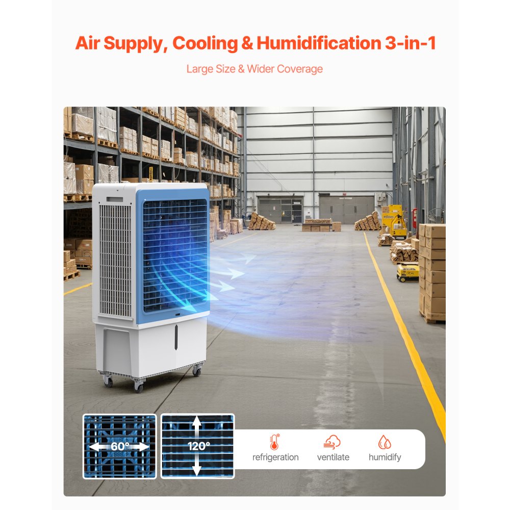 VEVOR Evaporative Air Cooler, 4129 CFM with 12.7 Gallon Water Tank Swamp Cooler, Portable Cooling Fan with Remote