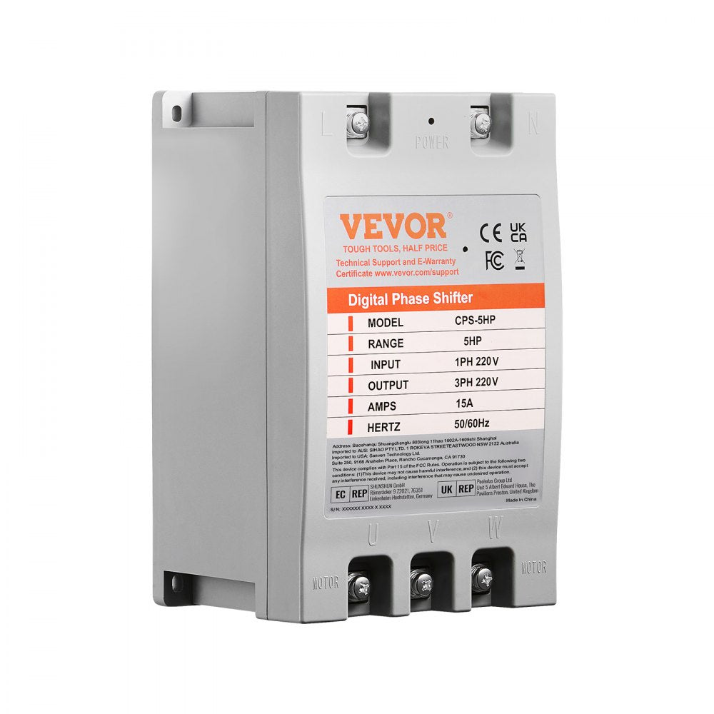 VEVOR 3 Phase Converter - 5HP 15A 220V Single Phase to 3 Phase Converter, Digital Phase Shifter for Residential and