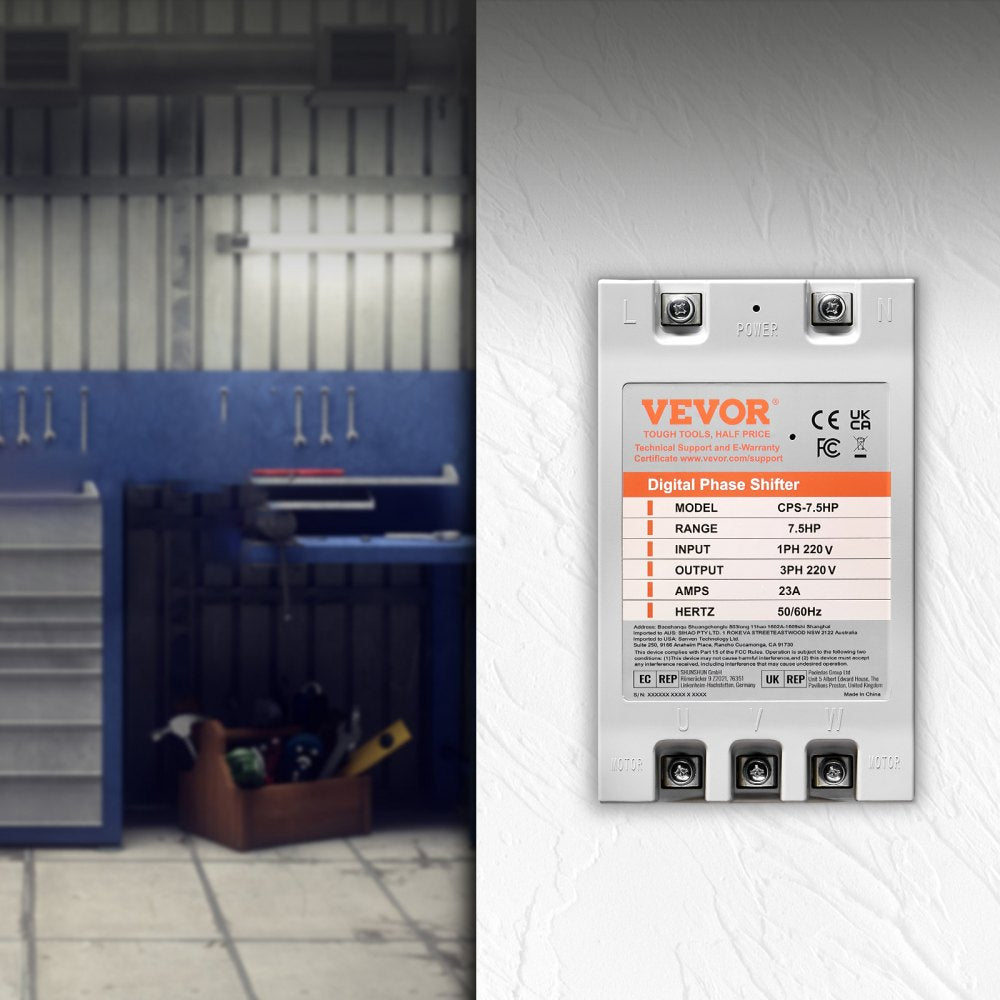 VEVOR 3 Phase Converter- 7.5HP 23A 220V Single Phase to 3 Phase Converter, Digital Phase Shifter for Residential &